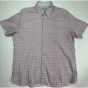 Ted Baker London Mens Size 6 (Size XL) Red Geometric Button Short Sleeves Shirts